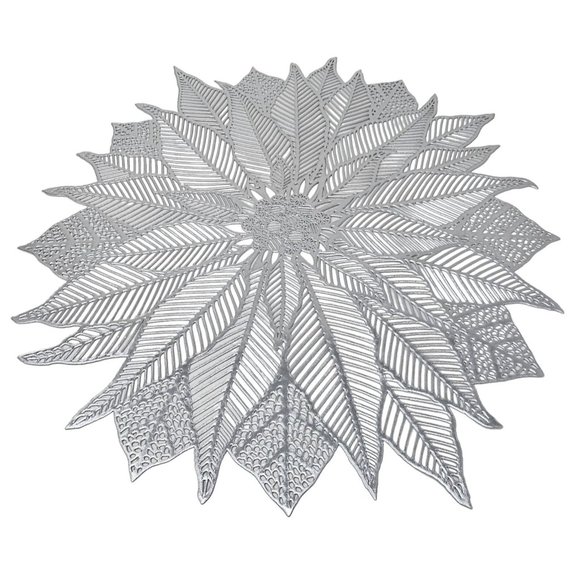 Christmas Silver Metallic Poinsettia Floral Placemats Wipe Clean (Set of 4) - Picture 4 of 4